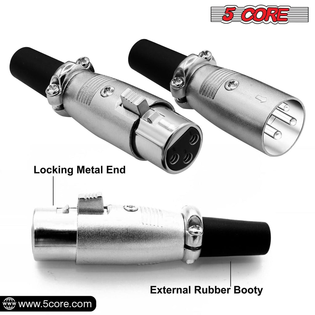 5Core XLR Connector Male Female to 1/4 Audio Jack 3 Pin Secure Mic Plug w Locking Ends 5 PAIR